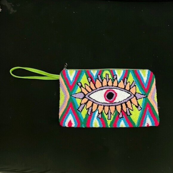 Lucky Eye Wayuu Colourful Clutch Wristlet Punch Needle Purse Handmade Bohemian - Picture 1 of 6